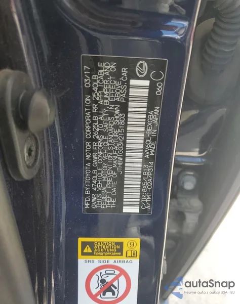 2017 Lexus Es 300H из США, поврежденный, VIN JTHBW1GG3H2151803